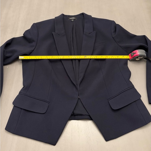 Express Navy Cropped Blazer Jacket Women’s 14 Hook & Eye Stretch Soft Pockets - Picture 12 of 15